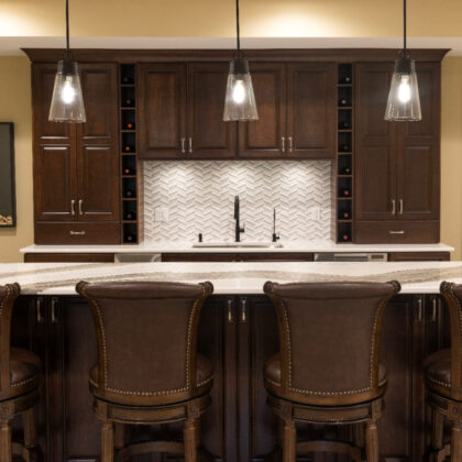 Stained home bar with island seating