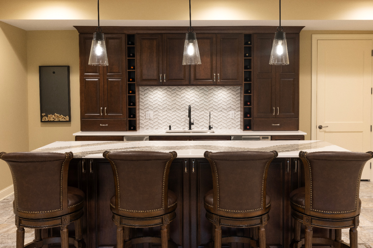 Stained home bar with island seating