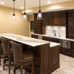 Stained home bar with island seating