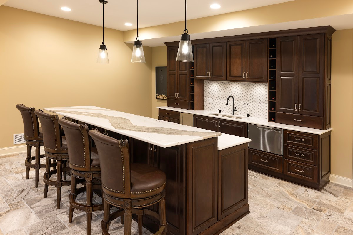 Stained home bar with island seating