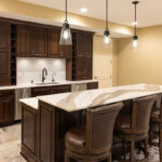 Stained home bar with island seating