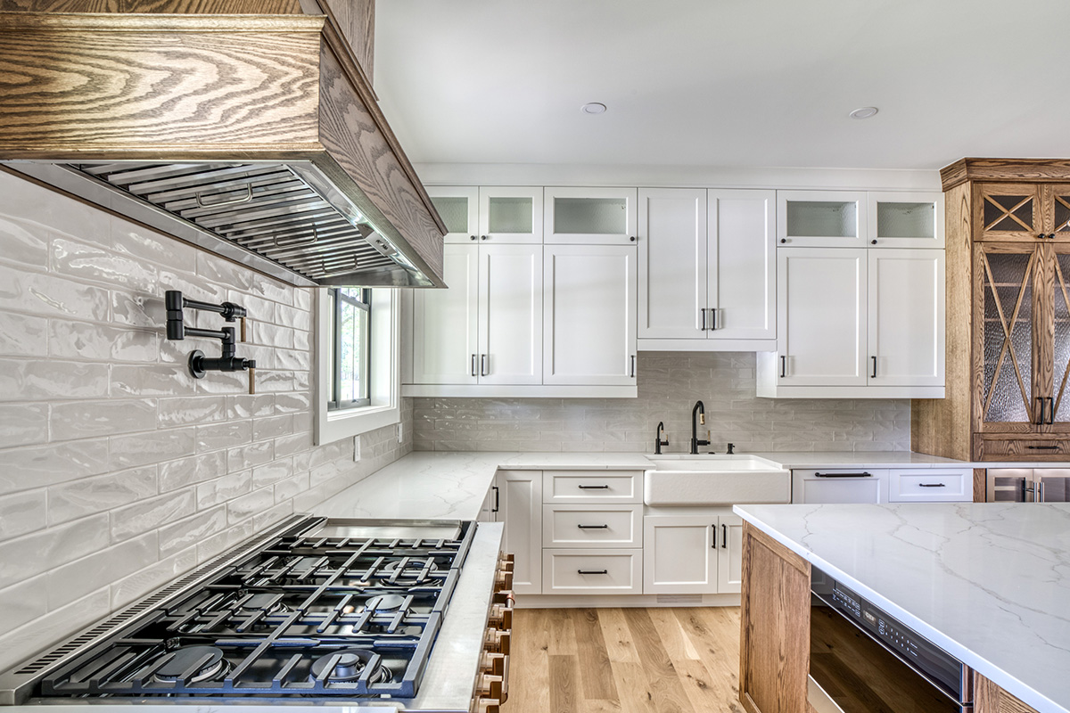 Stained and painted kitchen cabinets