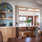 Small painted kitchen with stained accent cabinets