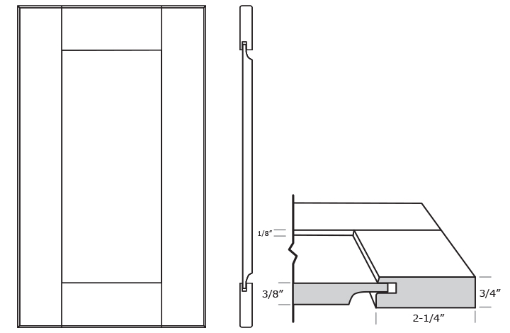 Line drawing of the Isla door style with dimensions