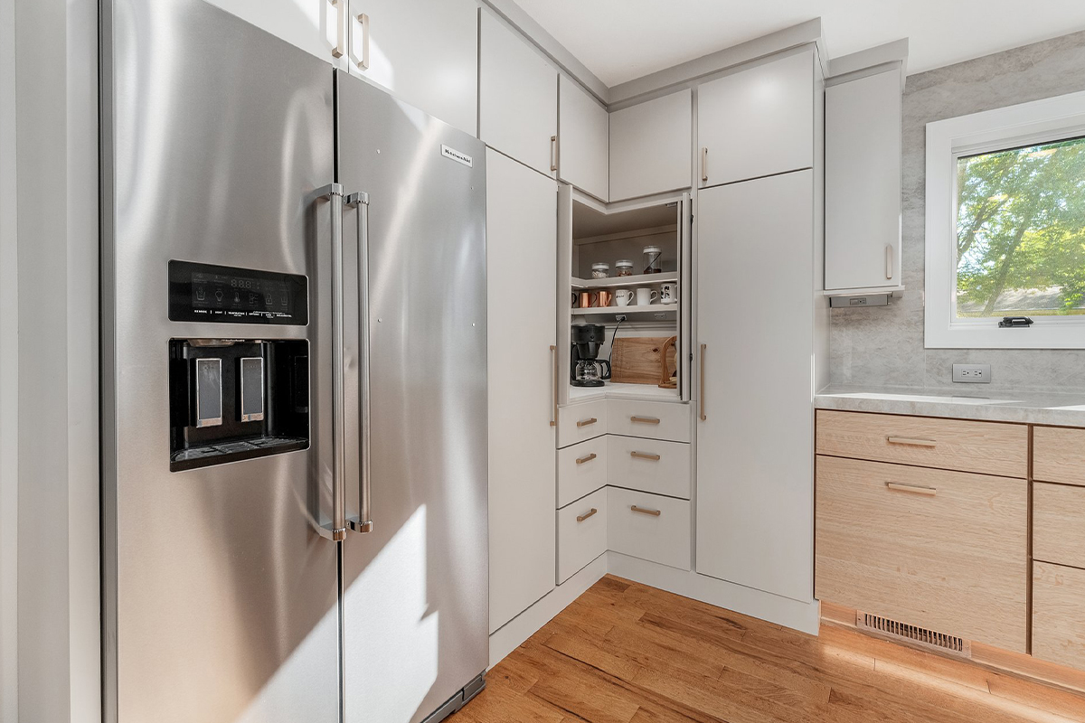 Stained and painted kitchen cabinets