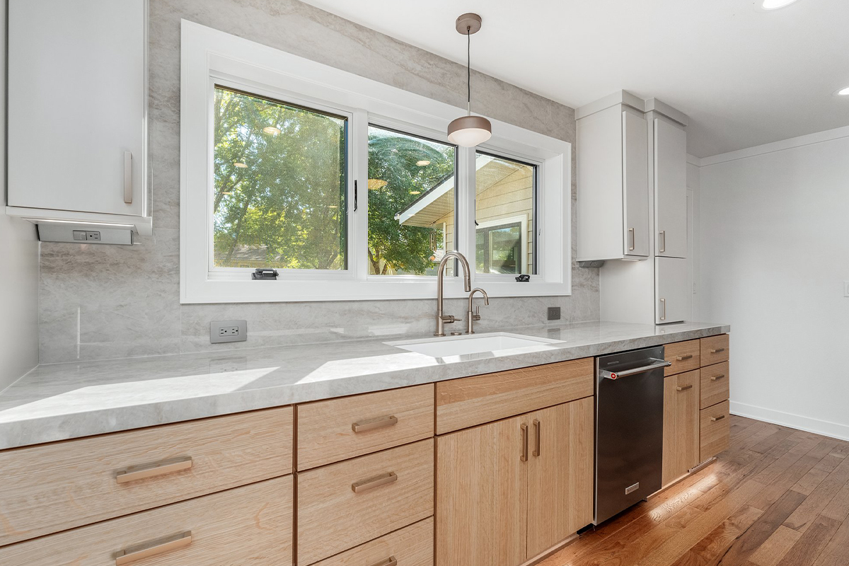 Stained and painted kitchen cabinets