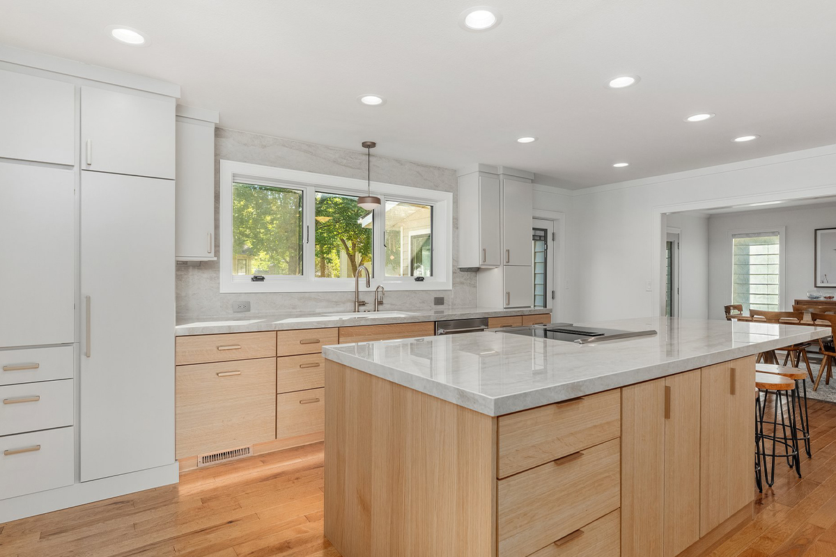 Stained and painted kitchen cabinets