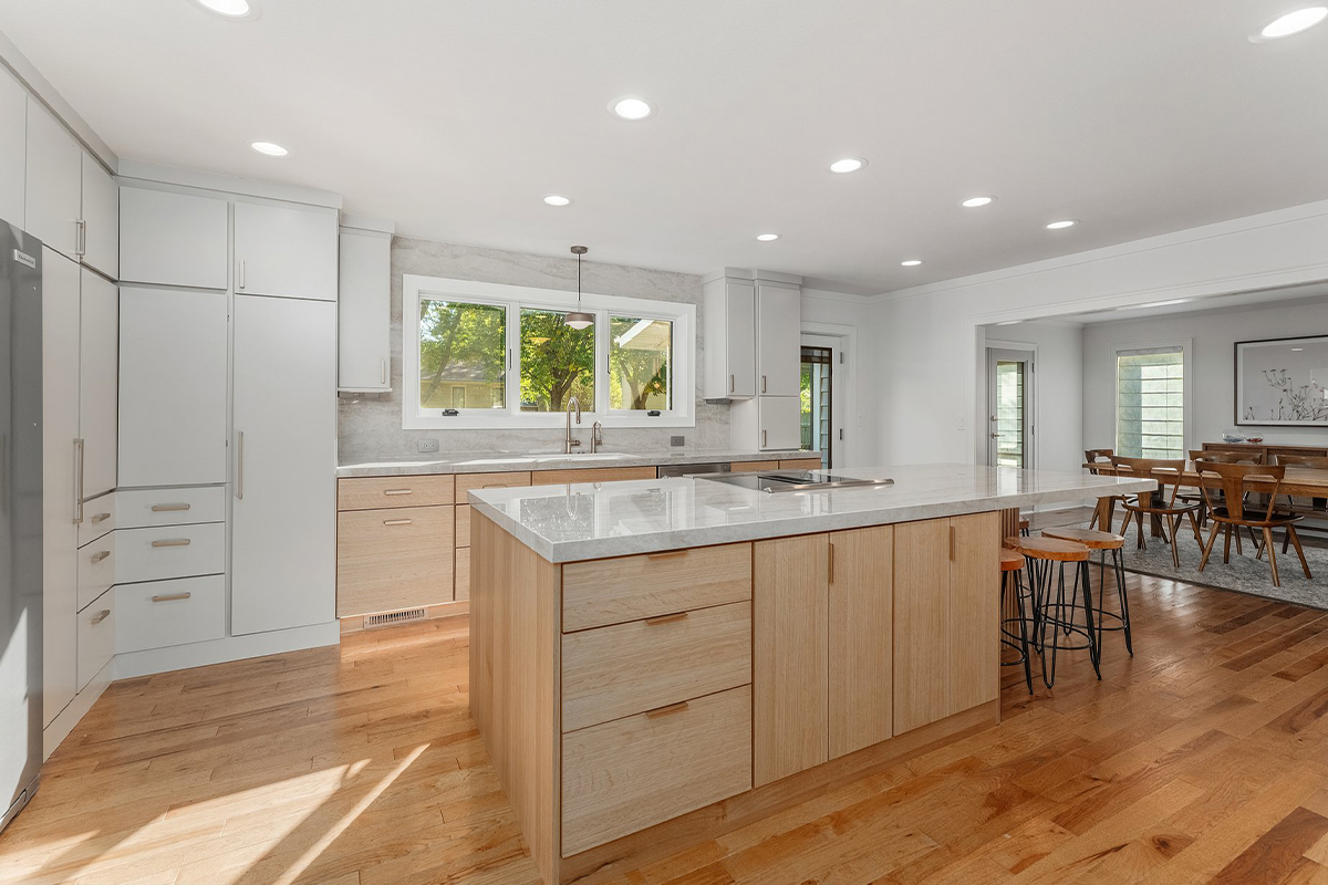 Stained and painted kitchen cabinets