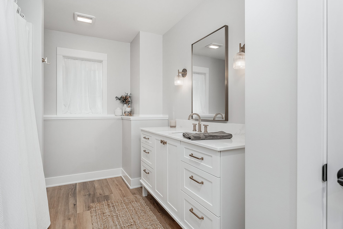 White painted bathroom vanity