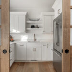 White painted kitchen cabinets with open shelves