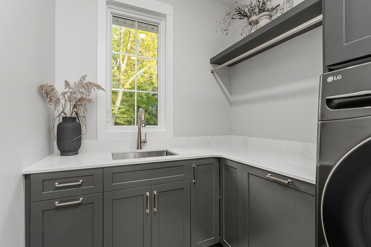 Painted laundry room cabinets