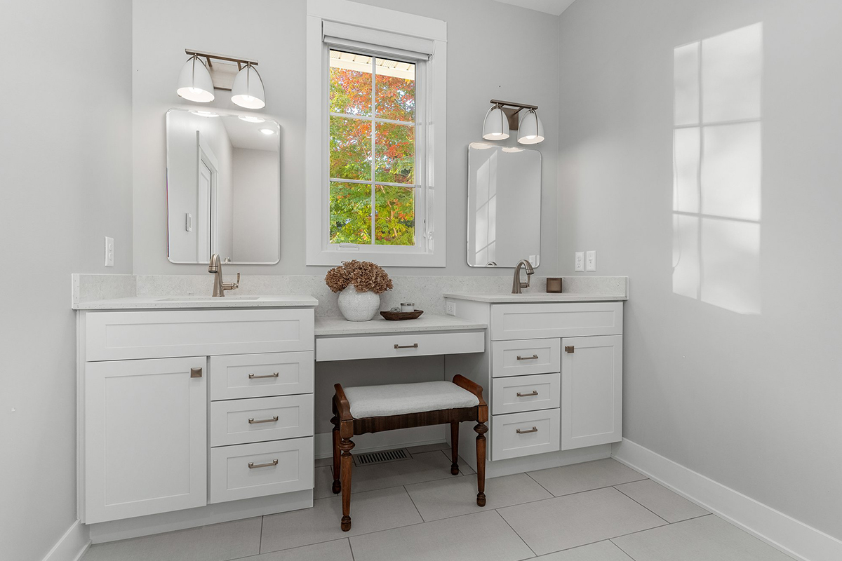 White painted bathroom vanity