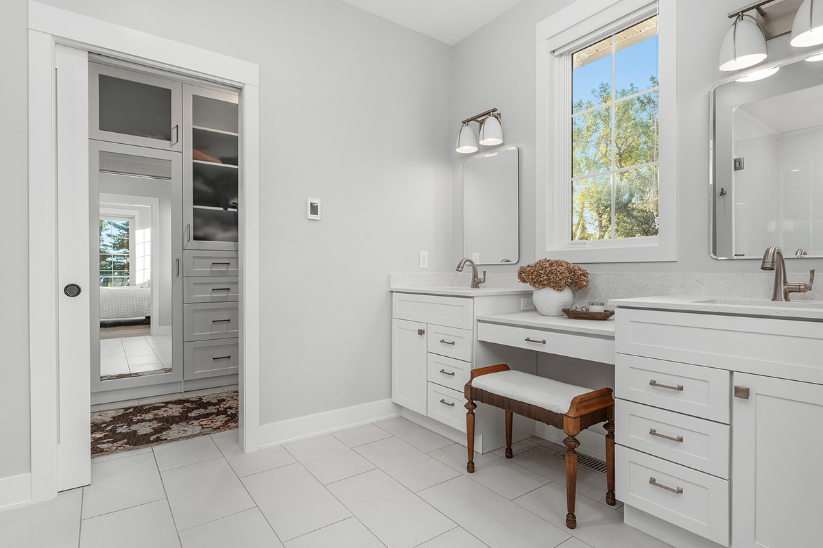 White painted bathroom vanity