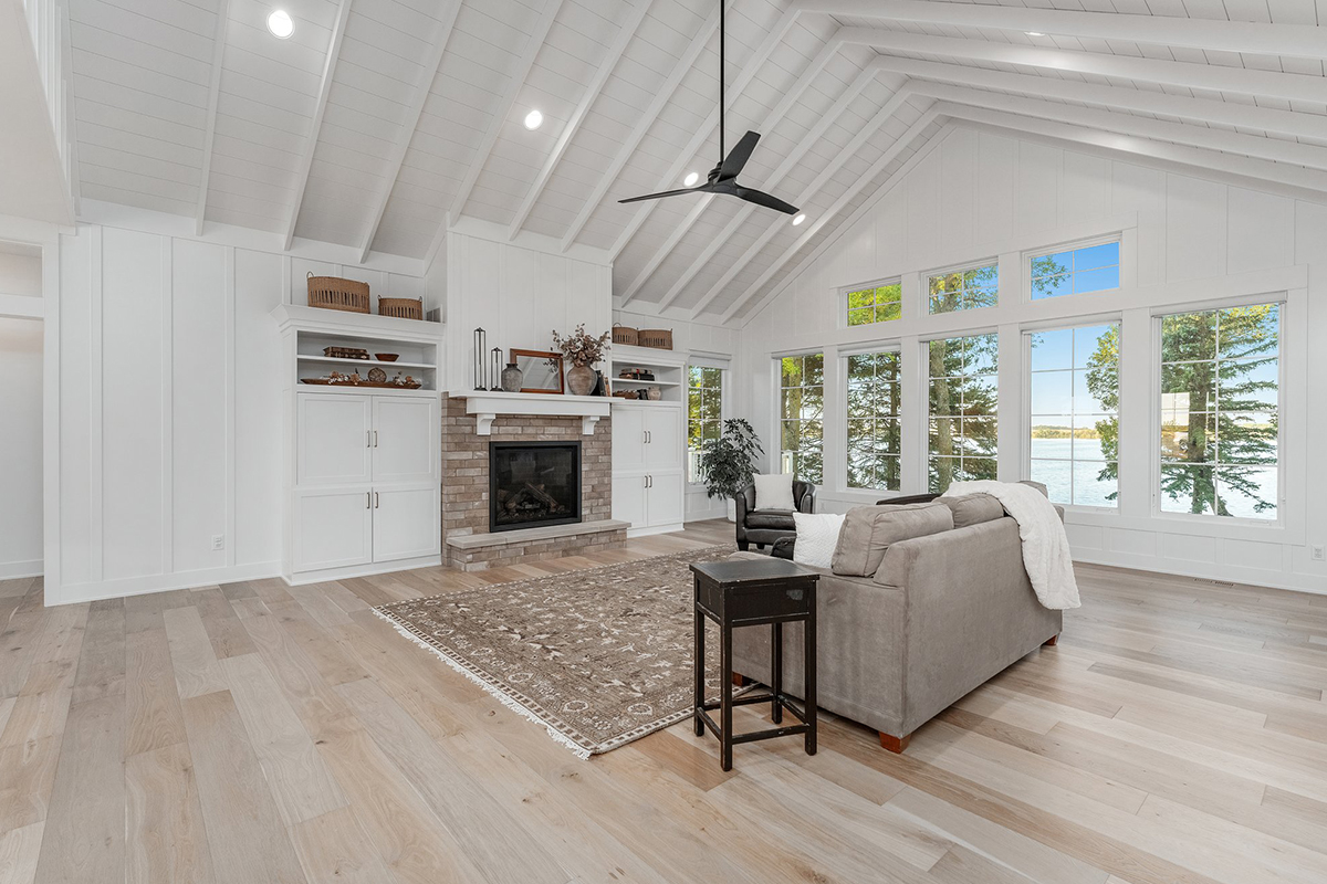 Living room cabinets and fireplace