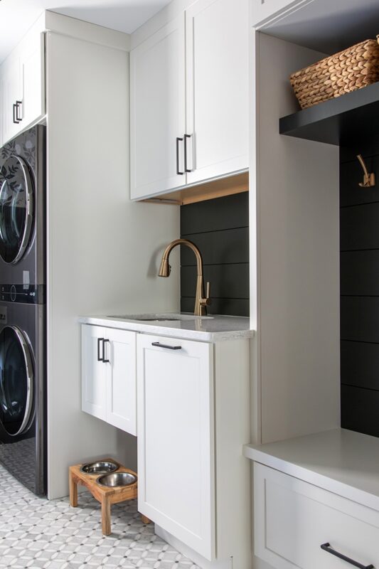 White painted laundry room cabinets