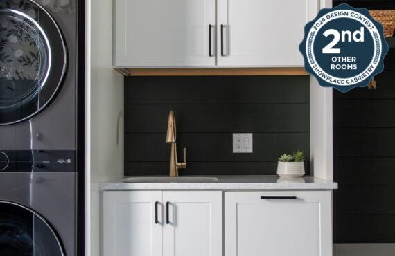 White painted laundry room cabinets