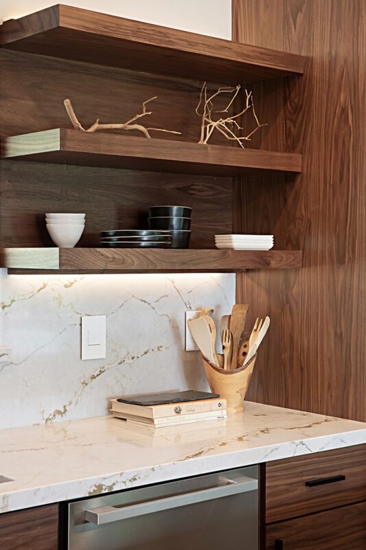 Walnut natural open shelving