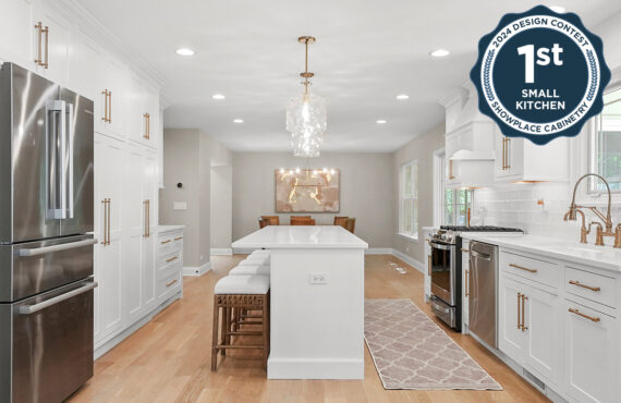 White painted kitchen with island seating