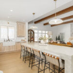 Kitchen and double islands with stained and painted cabinets