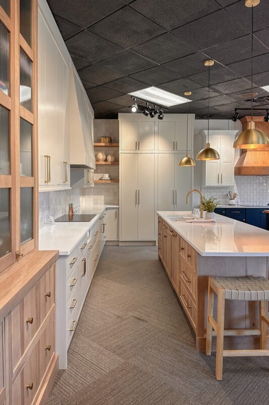 Sable stained and Light Mocha painted kitchen showroom display