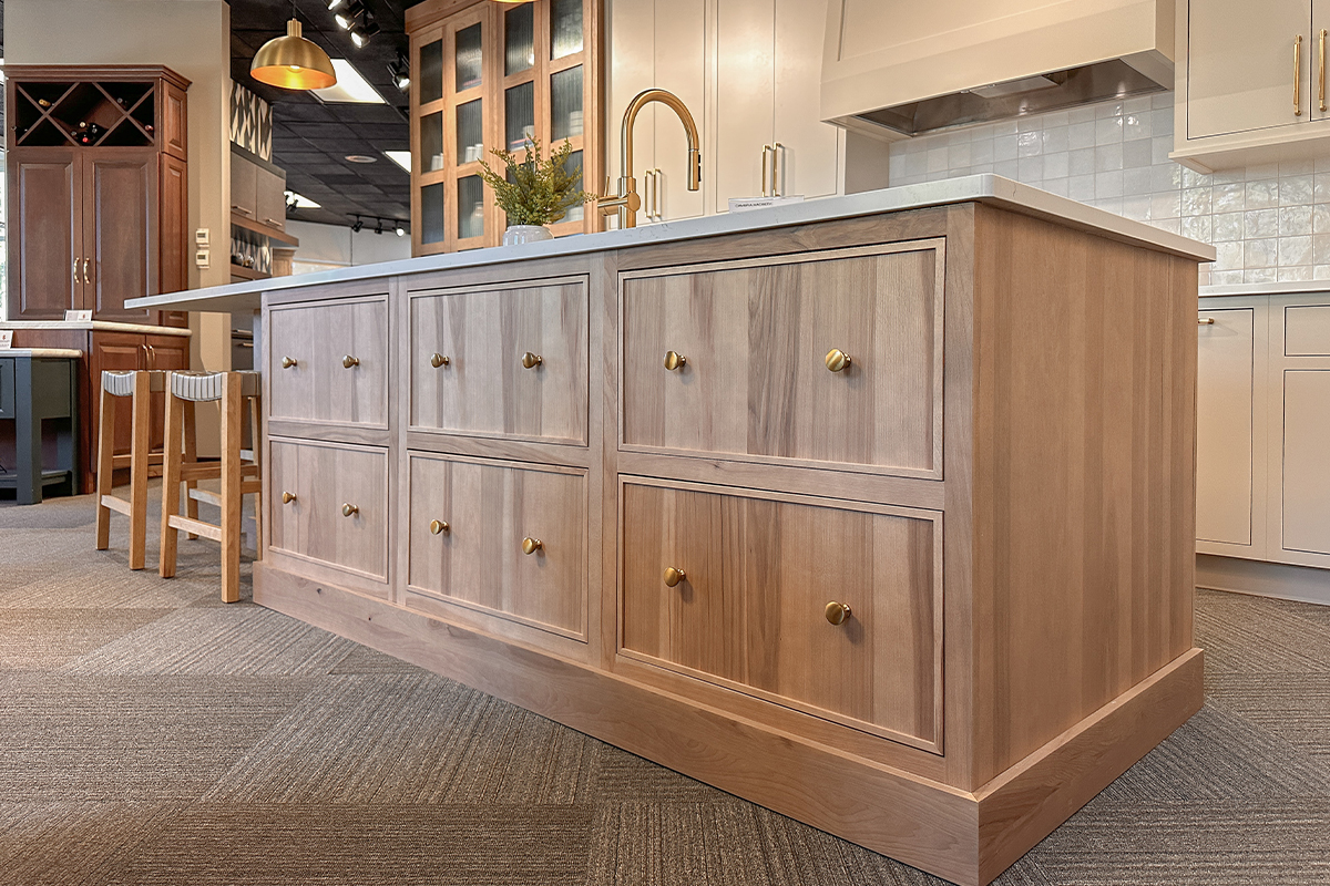 Sable stained island in a kitchen showroom display
