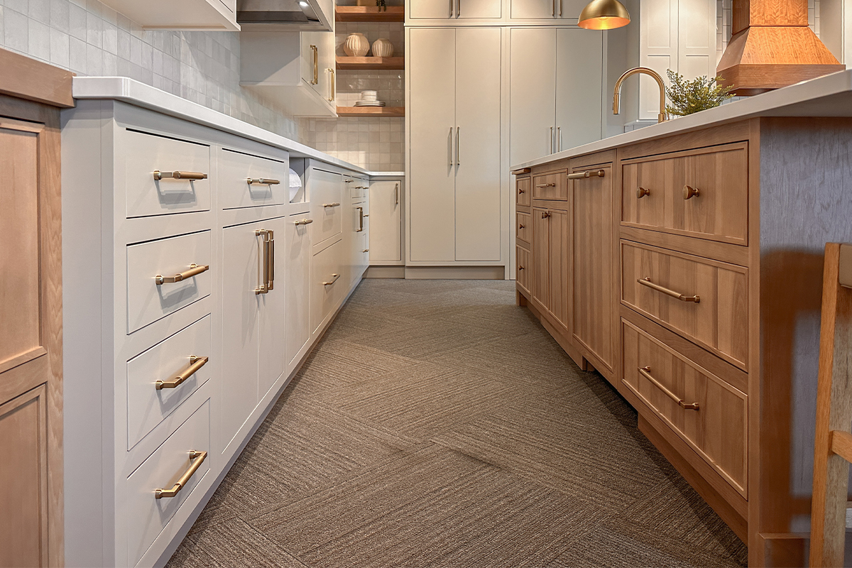 Sable stained and Light Mocha painted kitchen showroom display