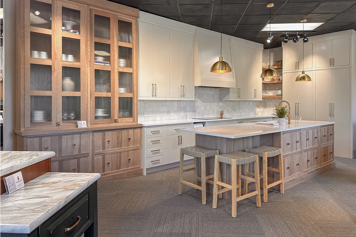 Sable stained and Light Mocha painted kitchen showroom display