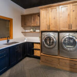 Painted and stained laundry room cabinet display