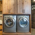 stained laundry room cabinet display