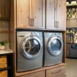 stained laundry room cabinet display
