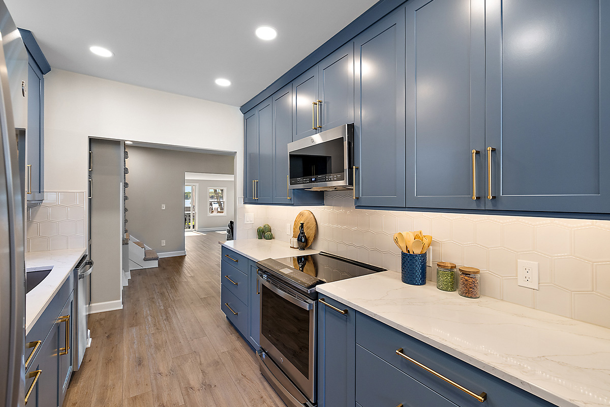 Painted blue kitchen cabinets