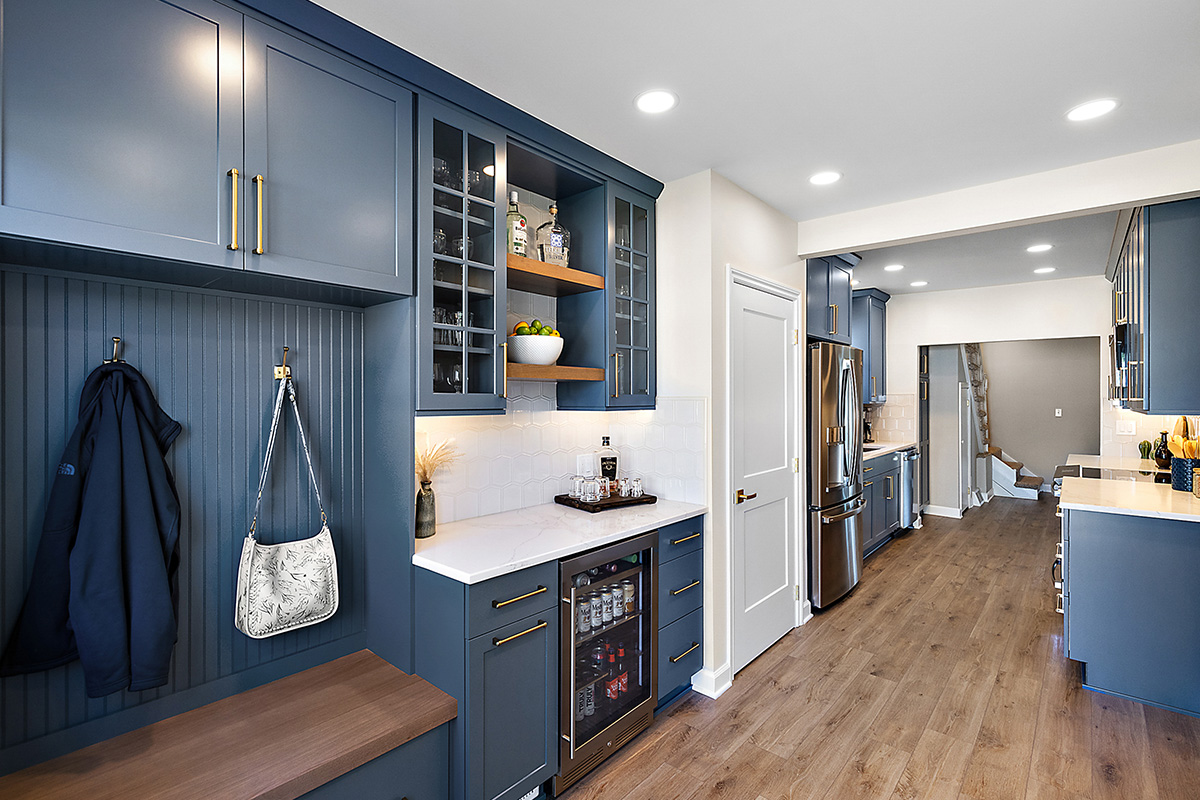 Painted blue kitchen cabinets