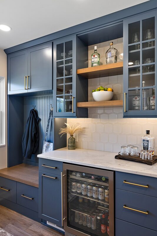 Painted blue kitchen cabinets