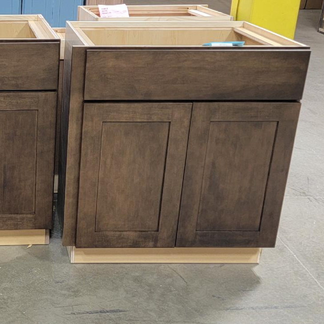 Base cabinet in the Pendleton shaker door style with earthy Kona stain on maple.