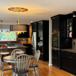 Kitchen with black painted and rustic natural cabinets