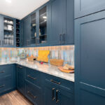 Painted blue and walnut Natural kitchen cabinets