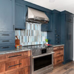 Painted blue and walnut Natural kitchen cabinets