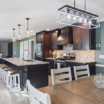 Dark stained kitchen cabinets in a galley kitchen space