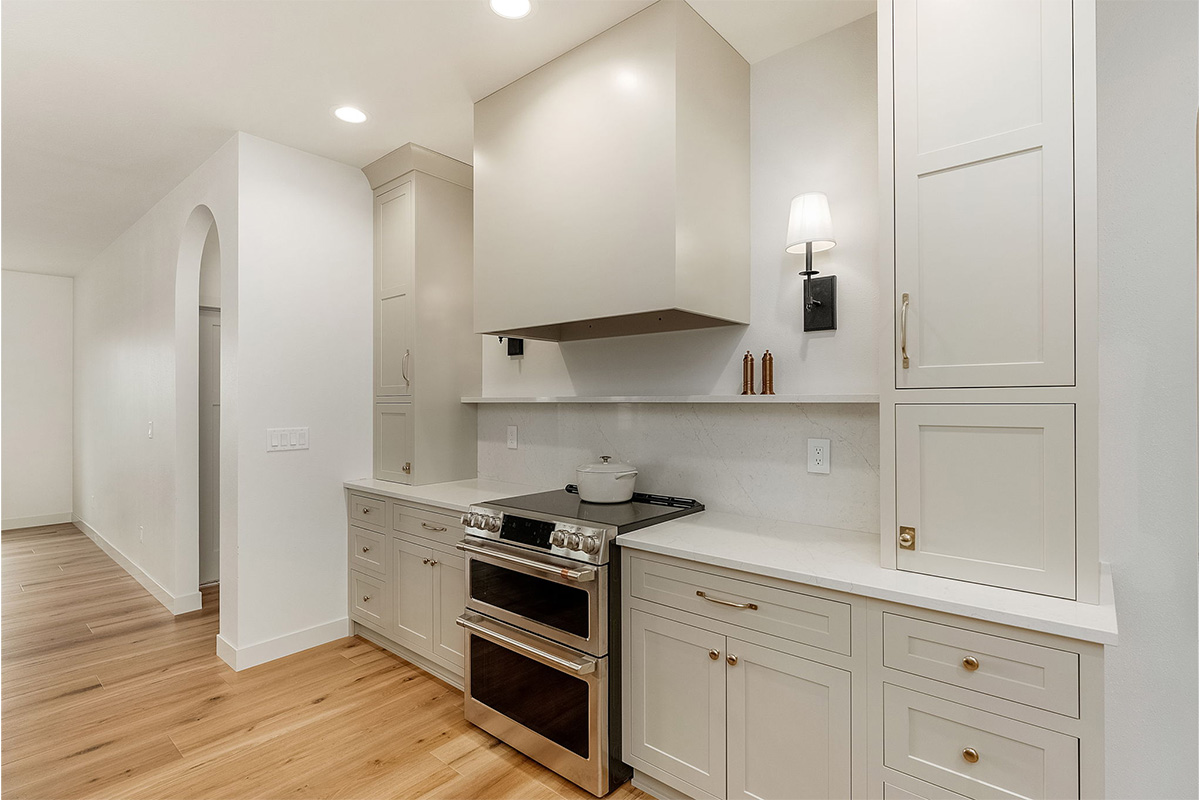 White painted kitchen cabinets.