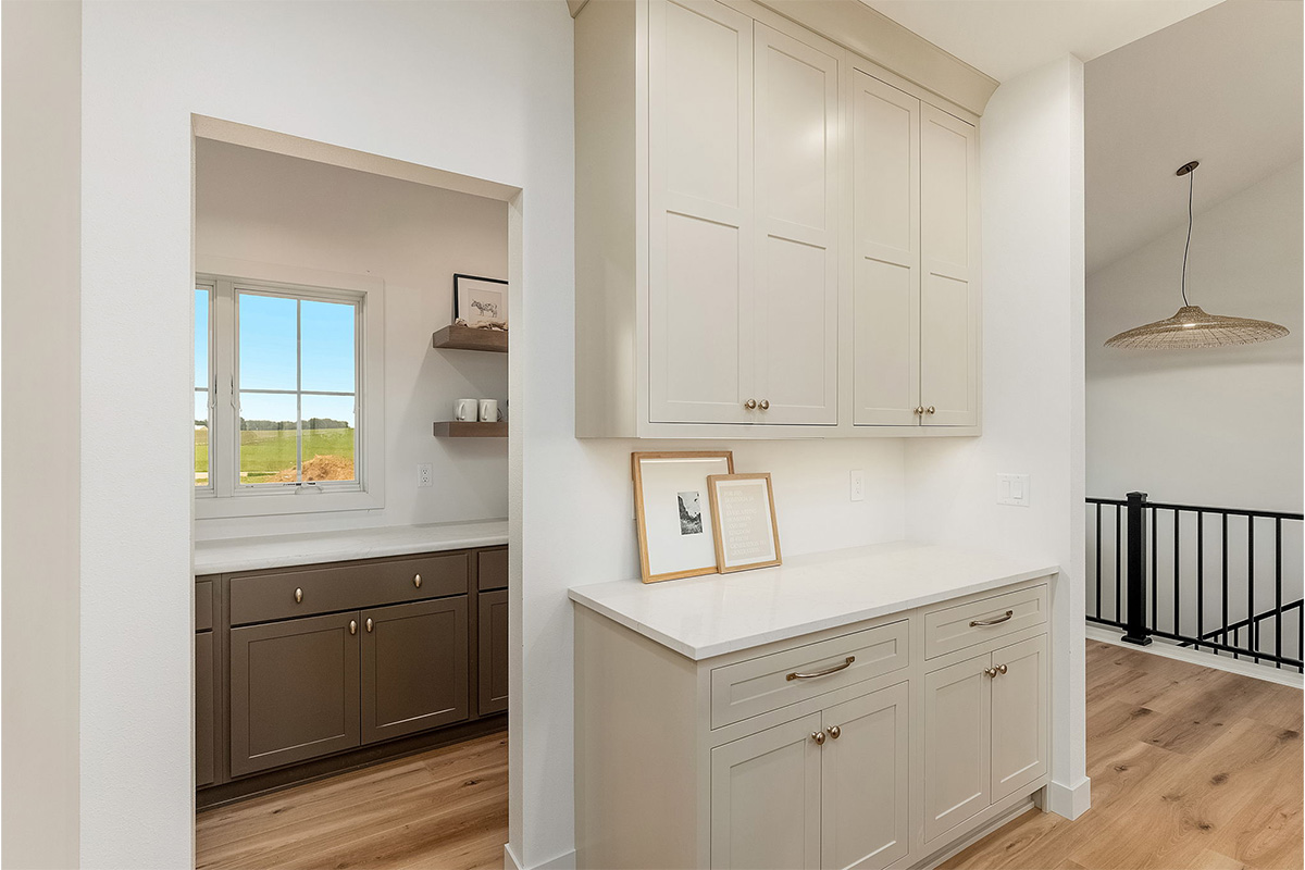 White painted kitchen cabinets.
