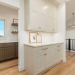 White painted kitchen cabinets.