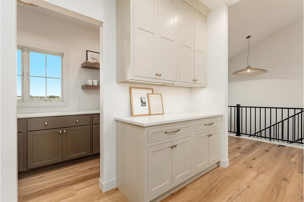 White painted kitchen cabinets.