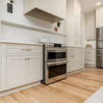 White painted kitchen cabinets.