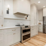 White painted kitchen cabinets.