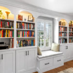 Reading nook with bench seat and bookcases on each side.