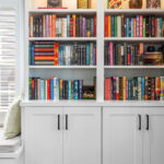 Reading nook with bench seat and bookcases on each side.