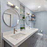 Contemporary gray painted floating vanity.