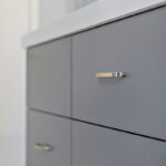 Contemporary gray painted floating vanity.