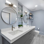 Contemporary gray painted floating vanity.