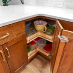 Wood susan base cabinet in a stain finish